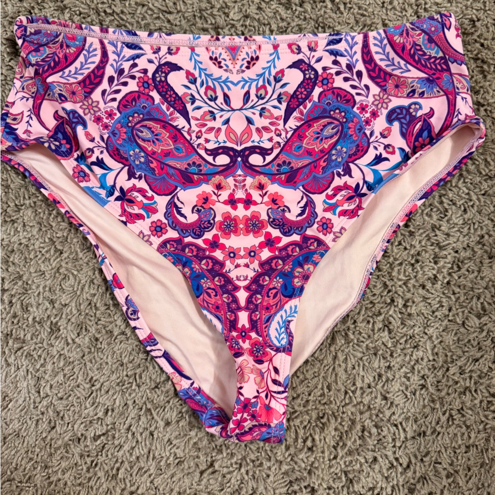 Cupshe Pink and Purple Paisley High-Waisted Bikini Bottom